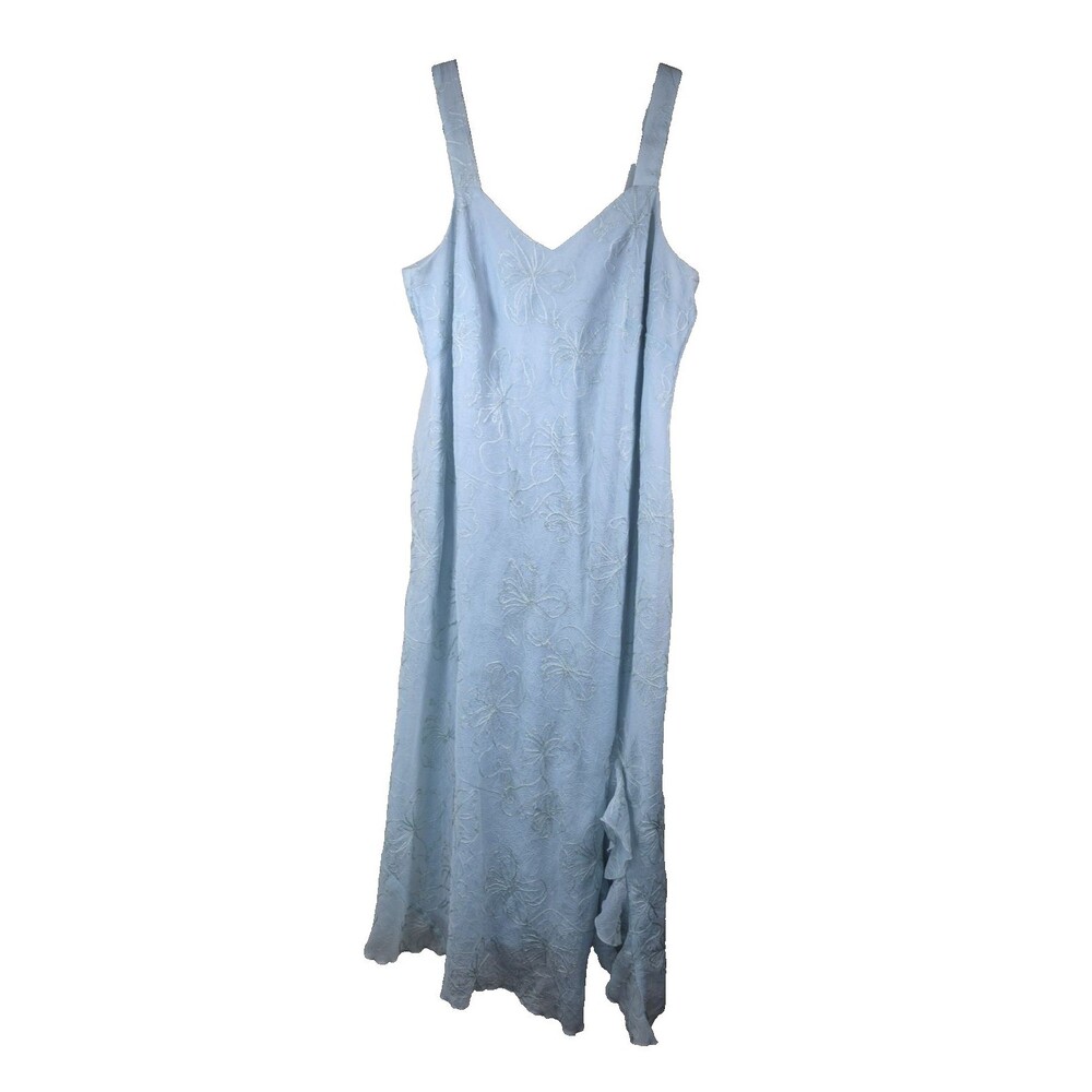 Dressbarn Maxi Dress Womens 14W Blue Floral Embroidered Ruffle Formal Fairy Y2K